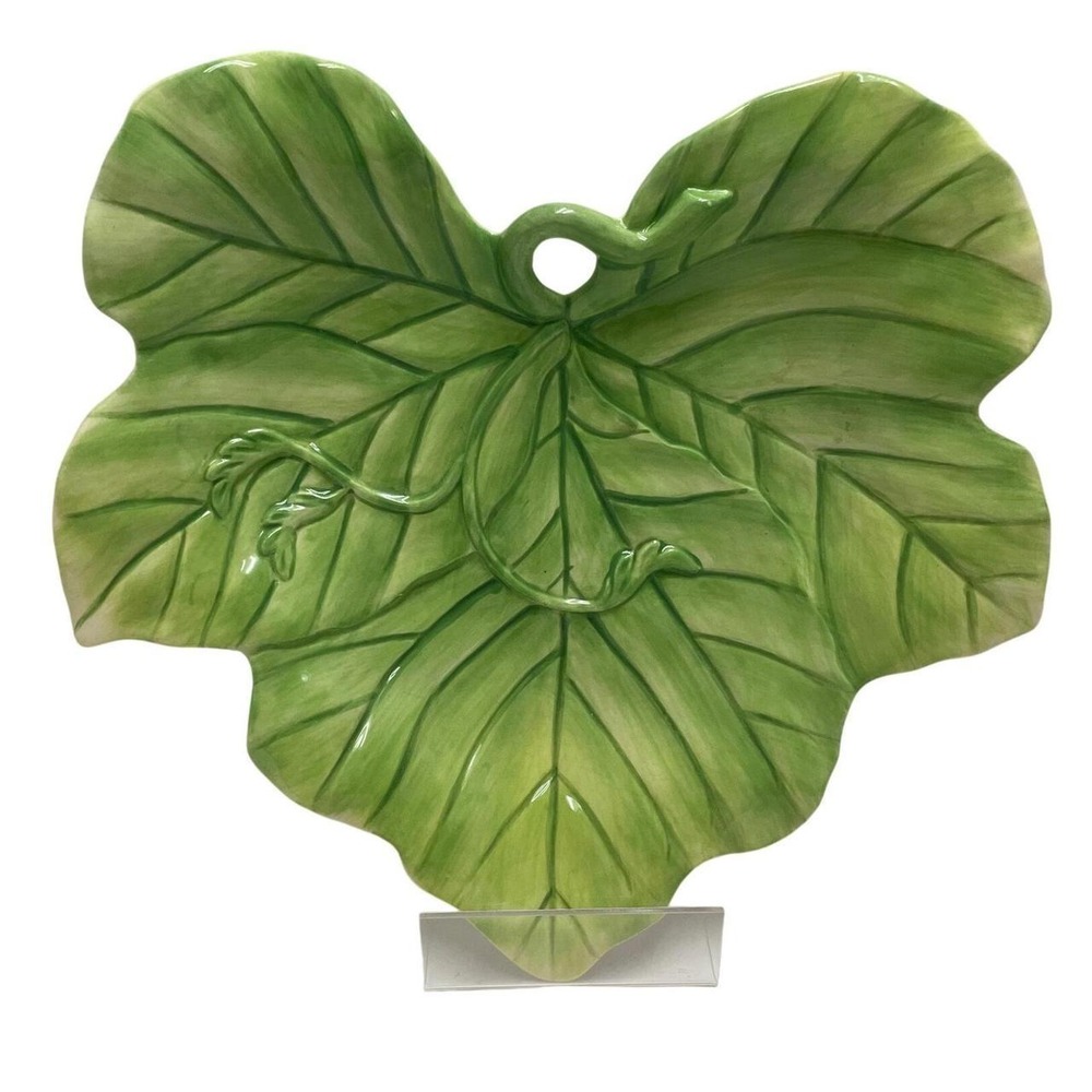 Fitz and Floyd Classics Green Ceramic Leaf Serving Plate Hand Crafted 9in